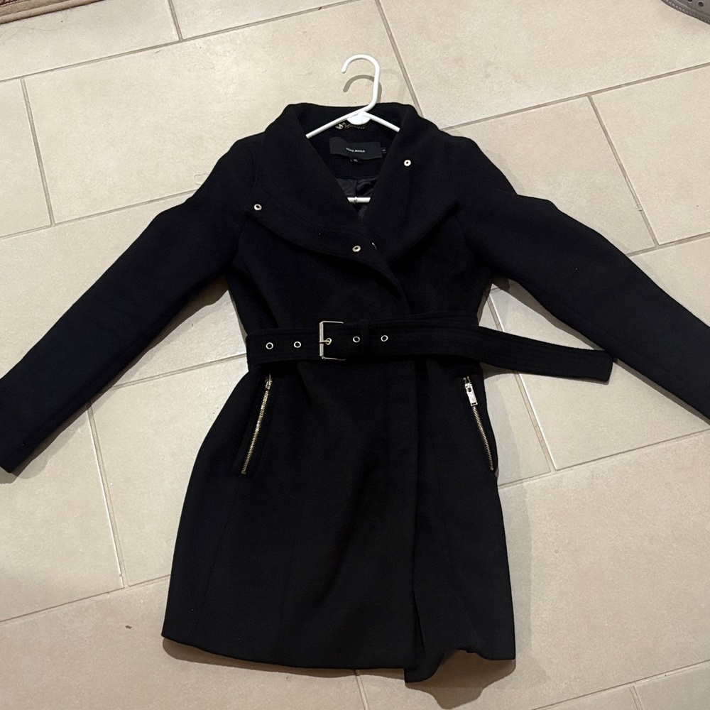 Vero Moda Black Pea Coat size XS chic night out formal monochrome belted grunge
